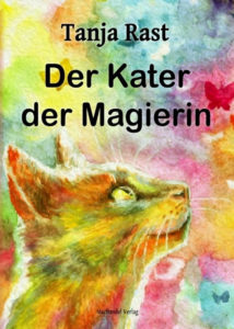 Cover des Buchs. Eine rote Katze vor buntem Hintergrund